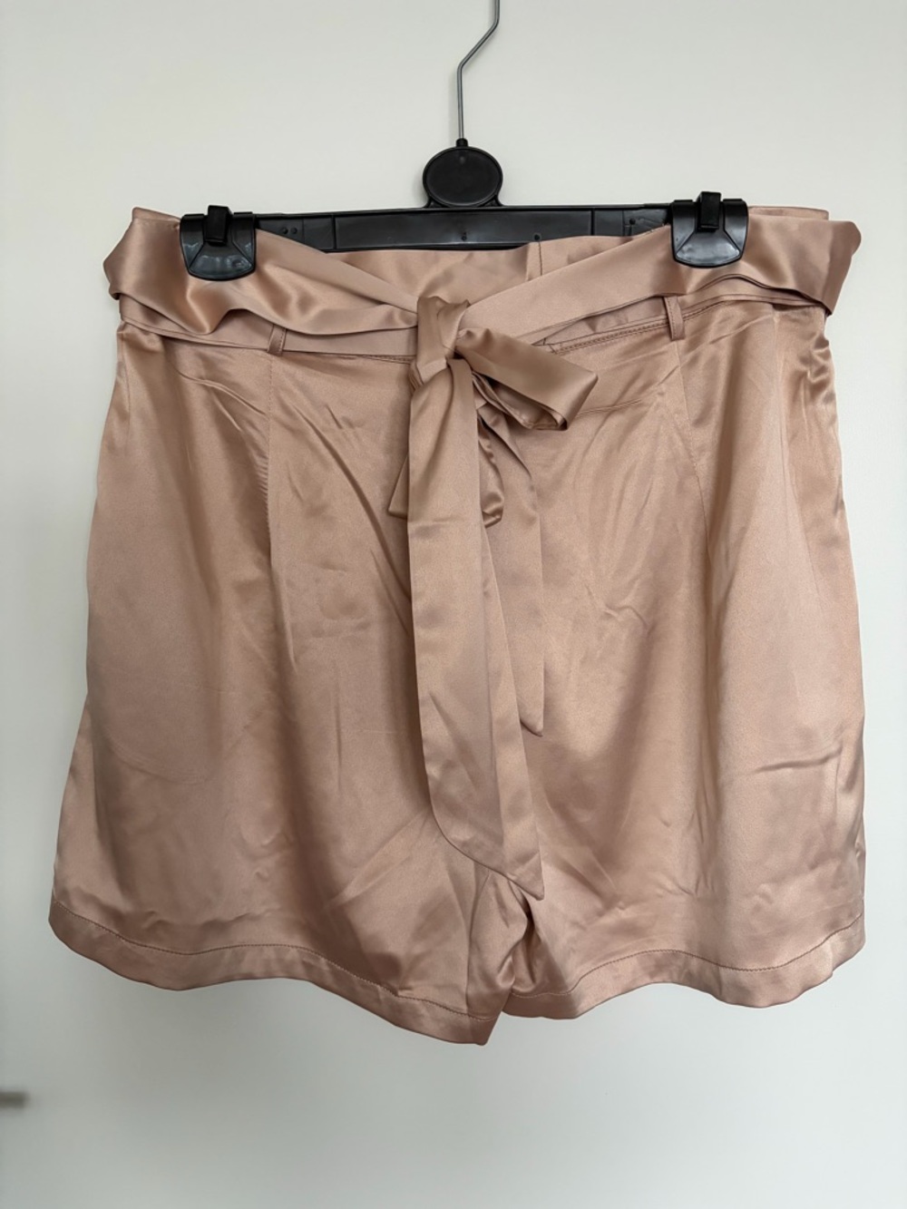 Pink Lily High-Waist Satin Tie Shorts - Champagne Satin